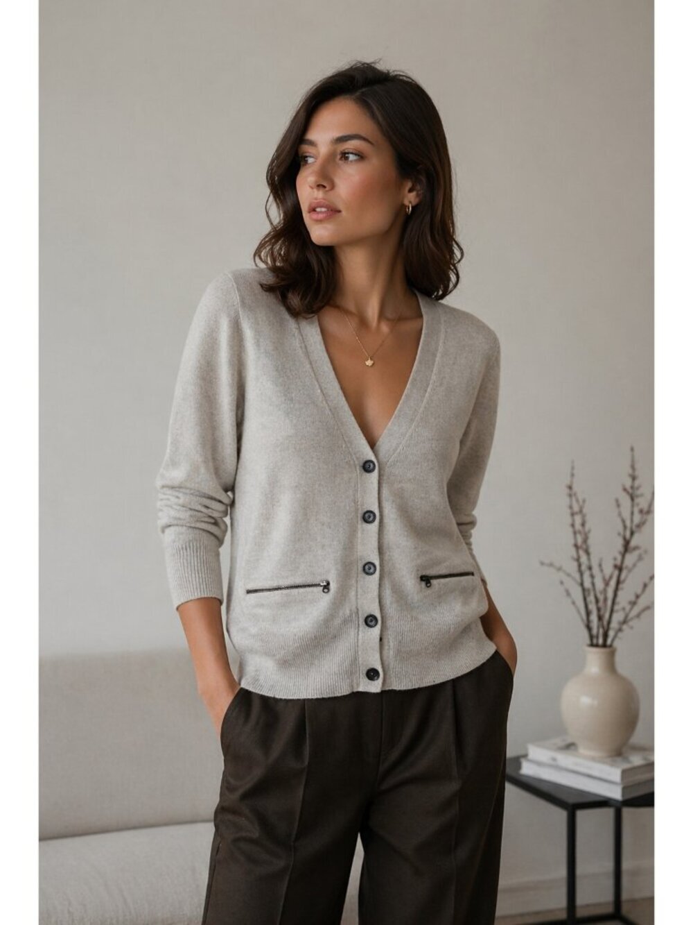 J.Crew Women’s 100% Cashmere Cardigan Gray Size S Zip Pocket Button Front Soft